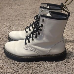 Dr. Martens White Leather Boots with Black Soles